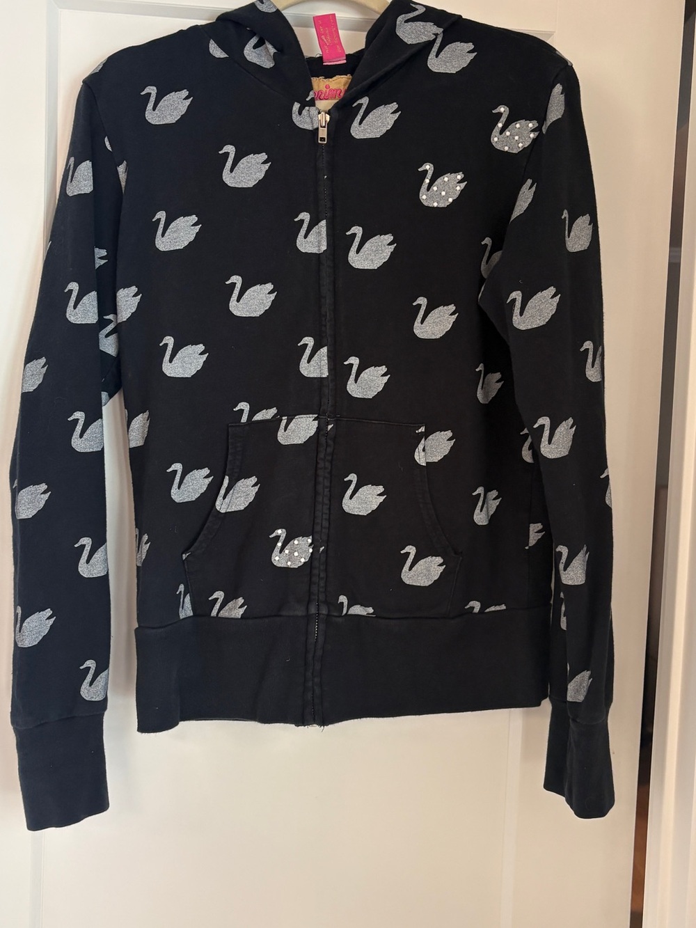 FBF to 2000’s- Primp Black Zip-Up Hoodie with Silver Swan Print